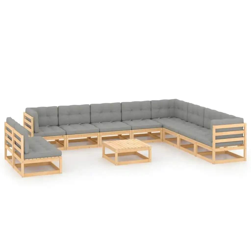 11 Piece Garden Lounge Set with Cushions Solid Pinewood 3076919