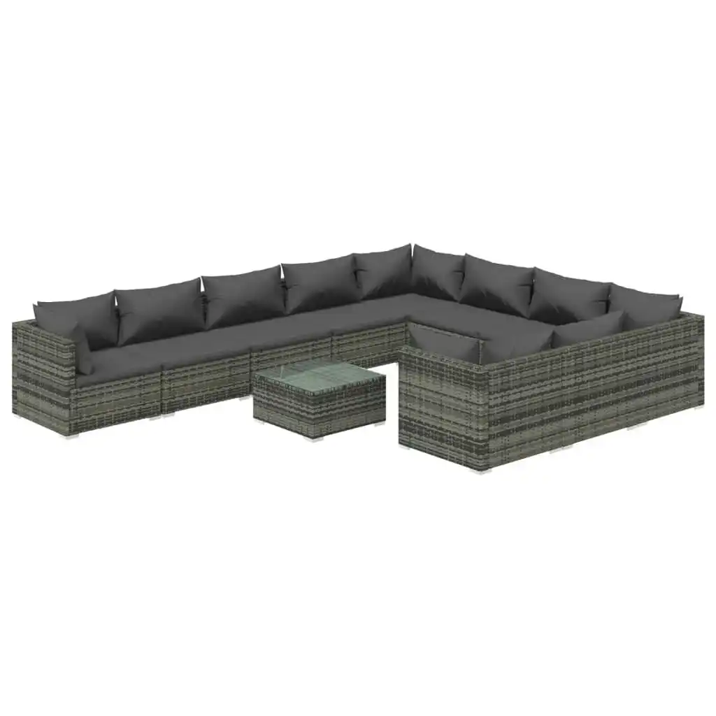 11 Piece Garden Lounge Set with Cushions Poly Rattan Grey 3102789