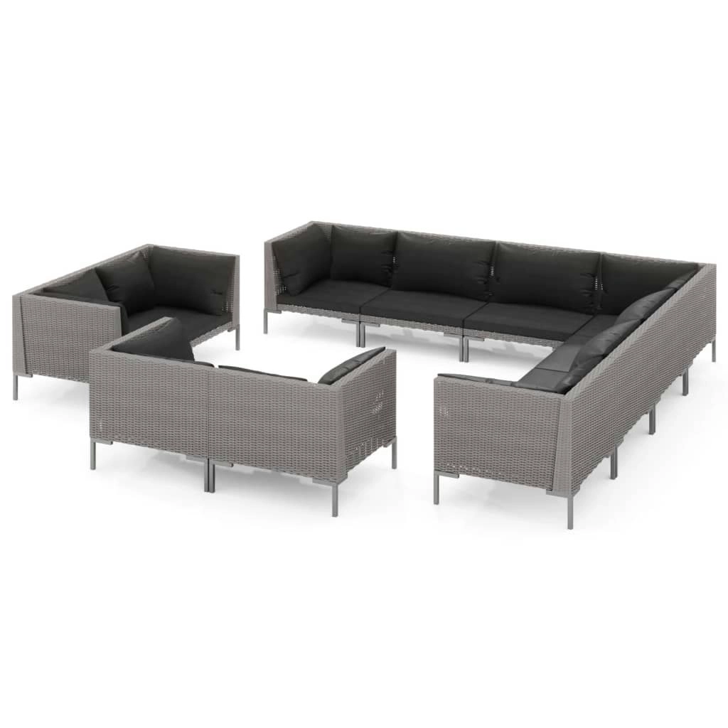 11 Piece Garden Lounge Set with Cushions Poly Rattan Dark Grey 3099902