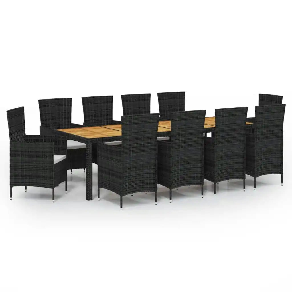 11 Piece Outdoor Dining Set with Cushions Poly Rattan Black 3094840