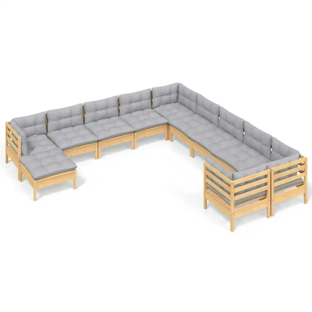 11 Piece Garden Lounge Set with Grey Cushions Pinewood 3097054