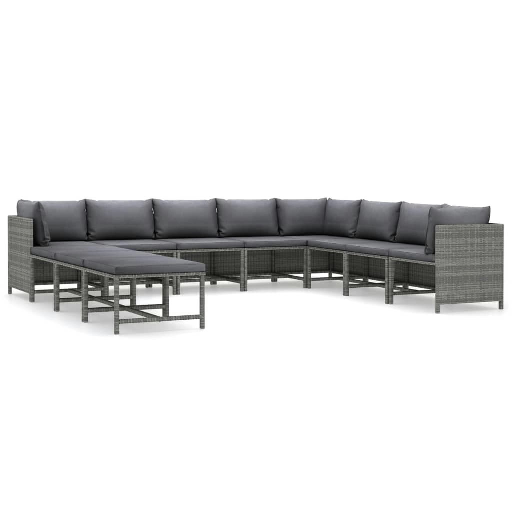 11 Piece Garden Lounge Set with Cushions Poly Rattan Grey 3059775