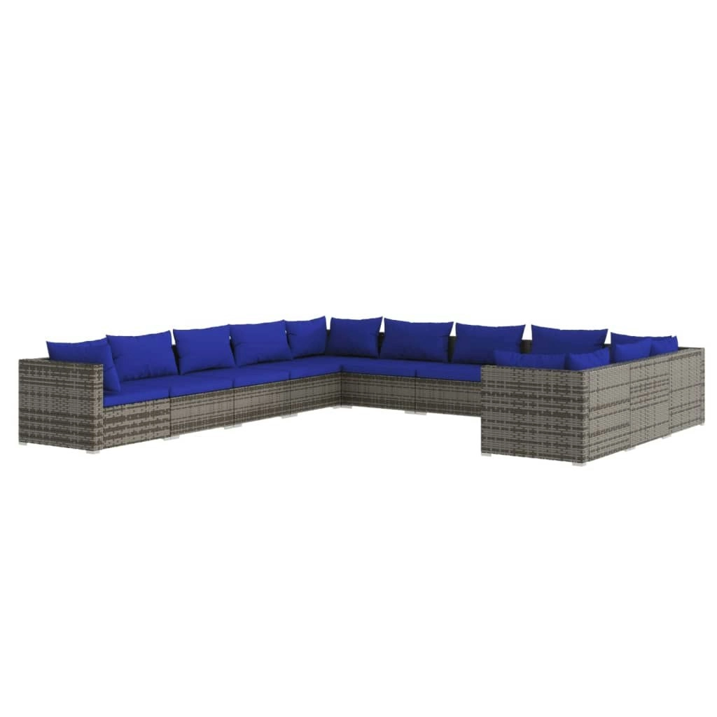 11 Piece Garden Lounge Set with Cushions Poly Rattan Grey 3102814