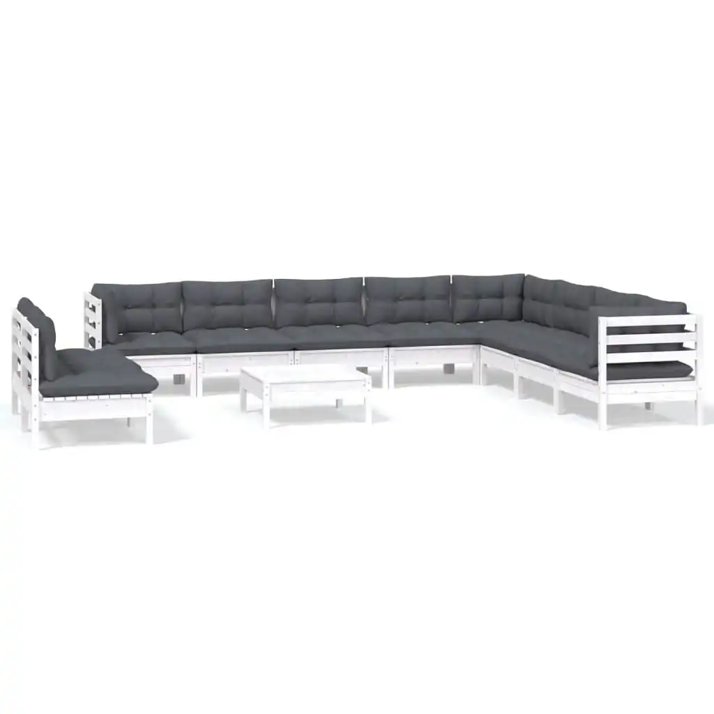 11 Piece Garden Lounge Set with Cushions White Solid Pinewood 3096846