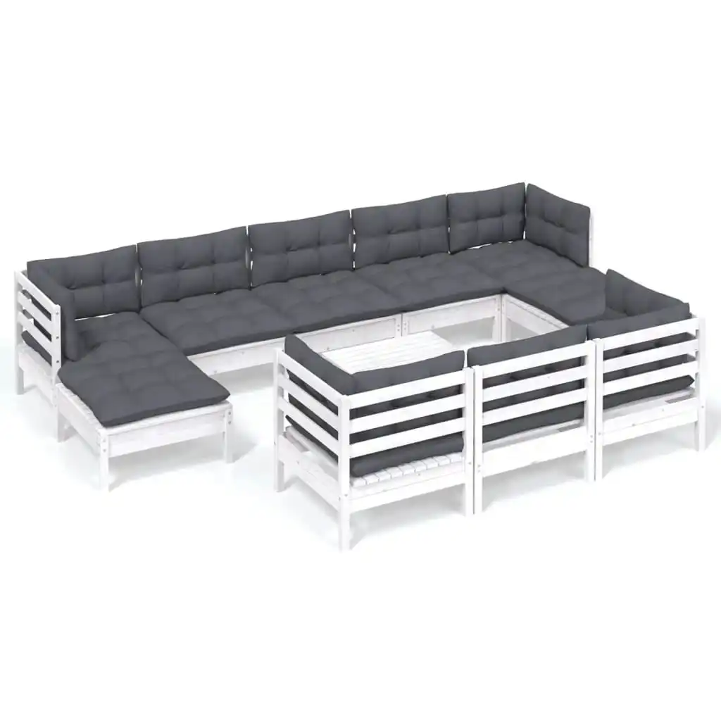 11 Piece Garden Lounge Set with Cushions White Solid Pinewood 3097146