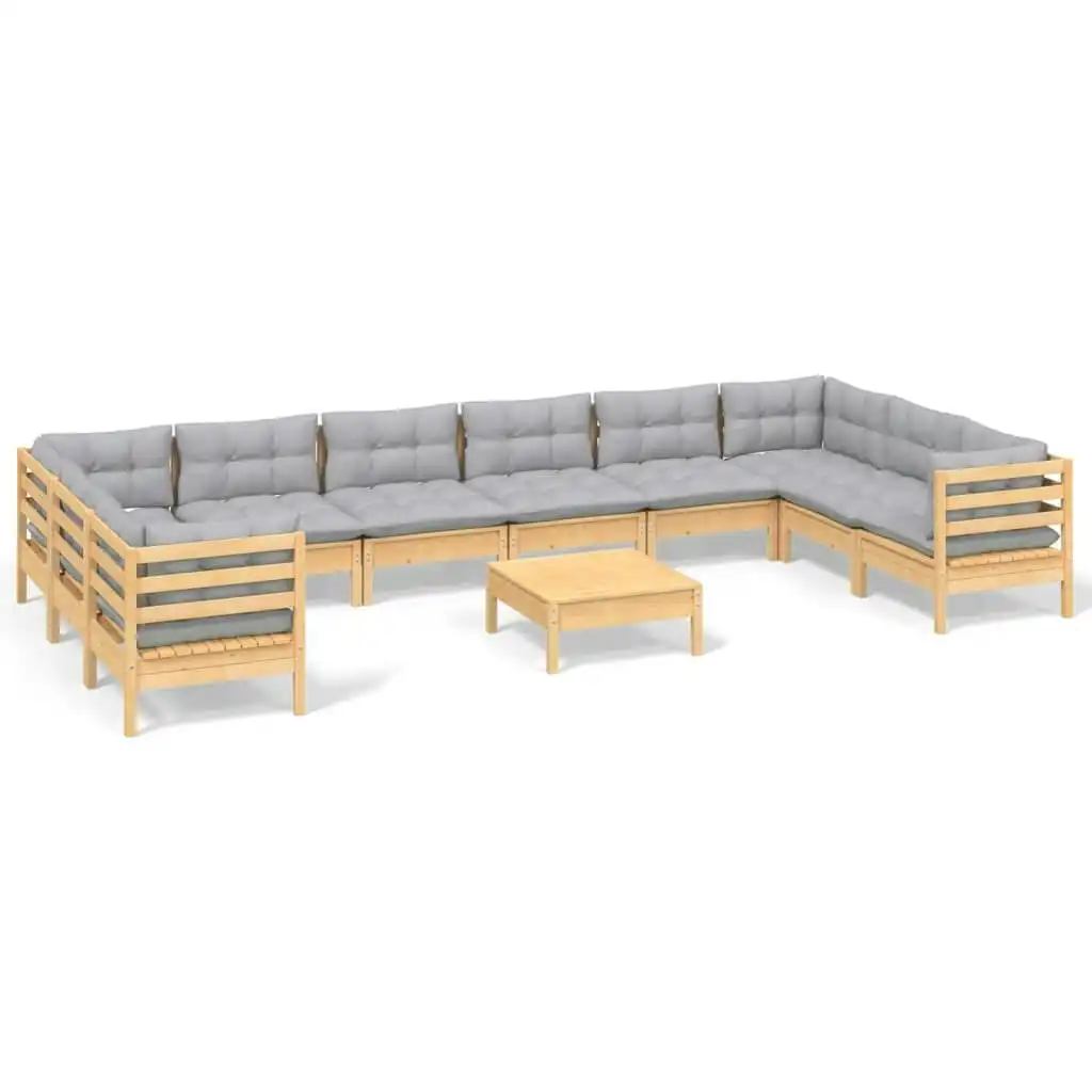 11 Piece Garden Lounge Set with Grey Cushions Pinewood 3097336