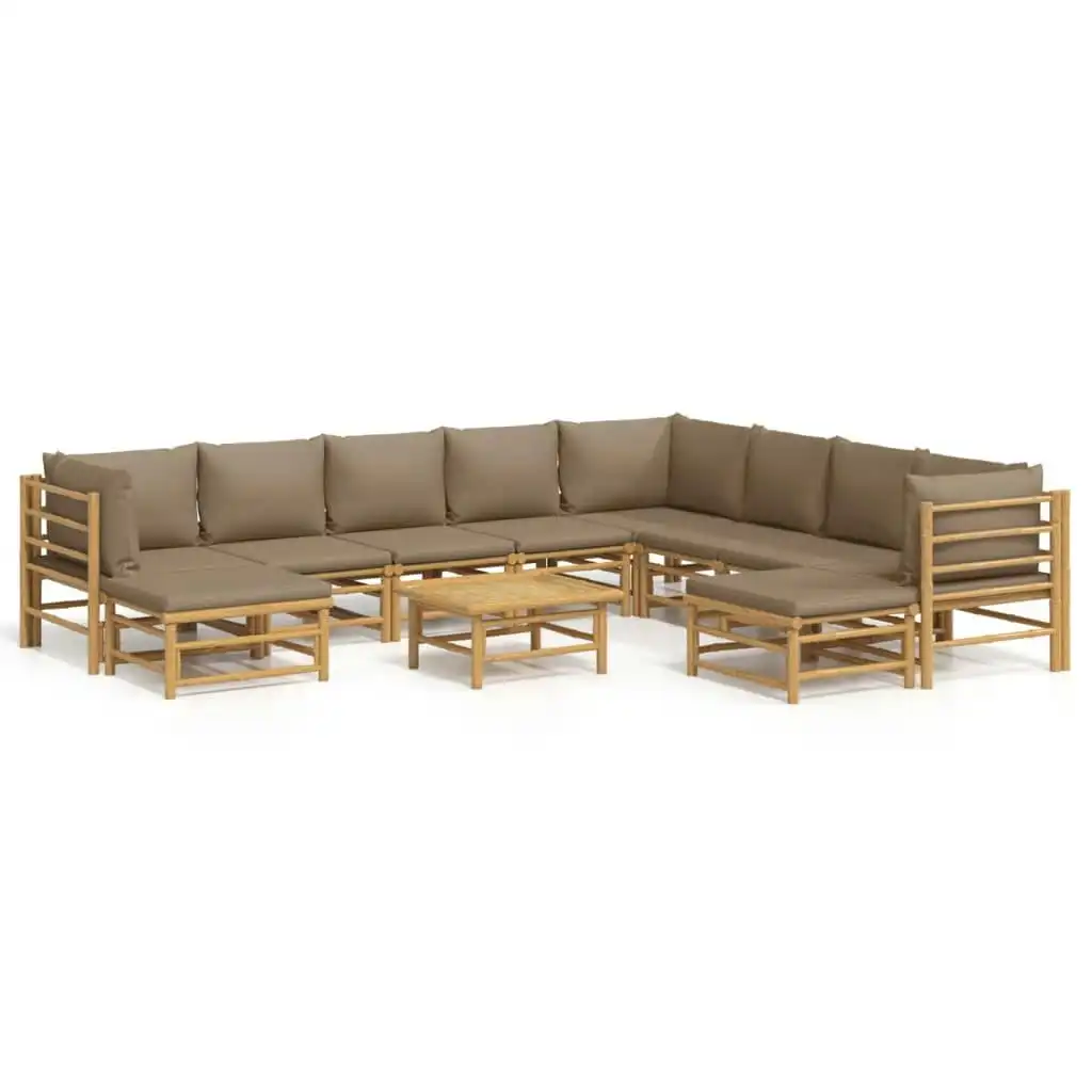 11 Piece Garden Lounge Set with Taupe Cushions  Bamboo 3155129