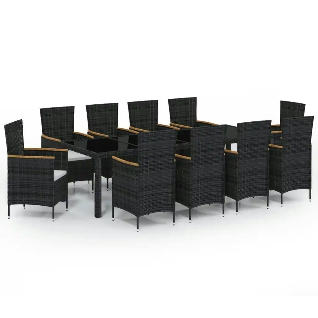 11 Piece Outdoor Dining Set with Cushions Poly Rattan Black 3094932