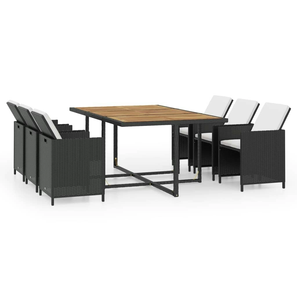 11 Piece Outdoor Dining Set with Cushions Poly Rattan Black 42550