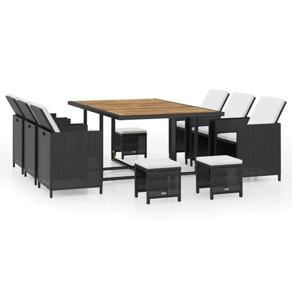 11 Piece Outdoor Dining Set Poly Rattan and Acacia Wood Black 42531