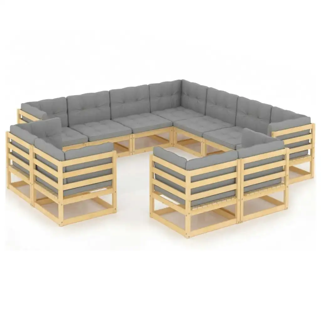 11 Piece Garden Lounge Set with Cushions Solid Pinewood 3076994