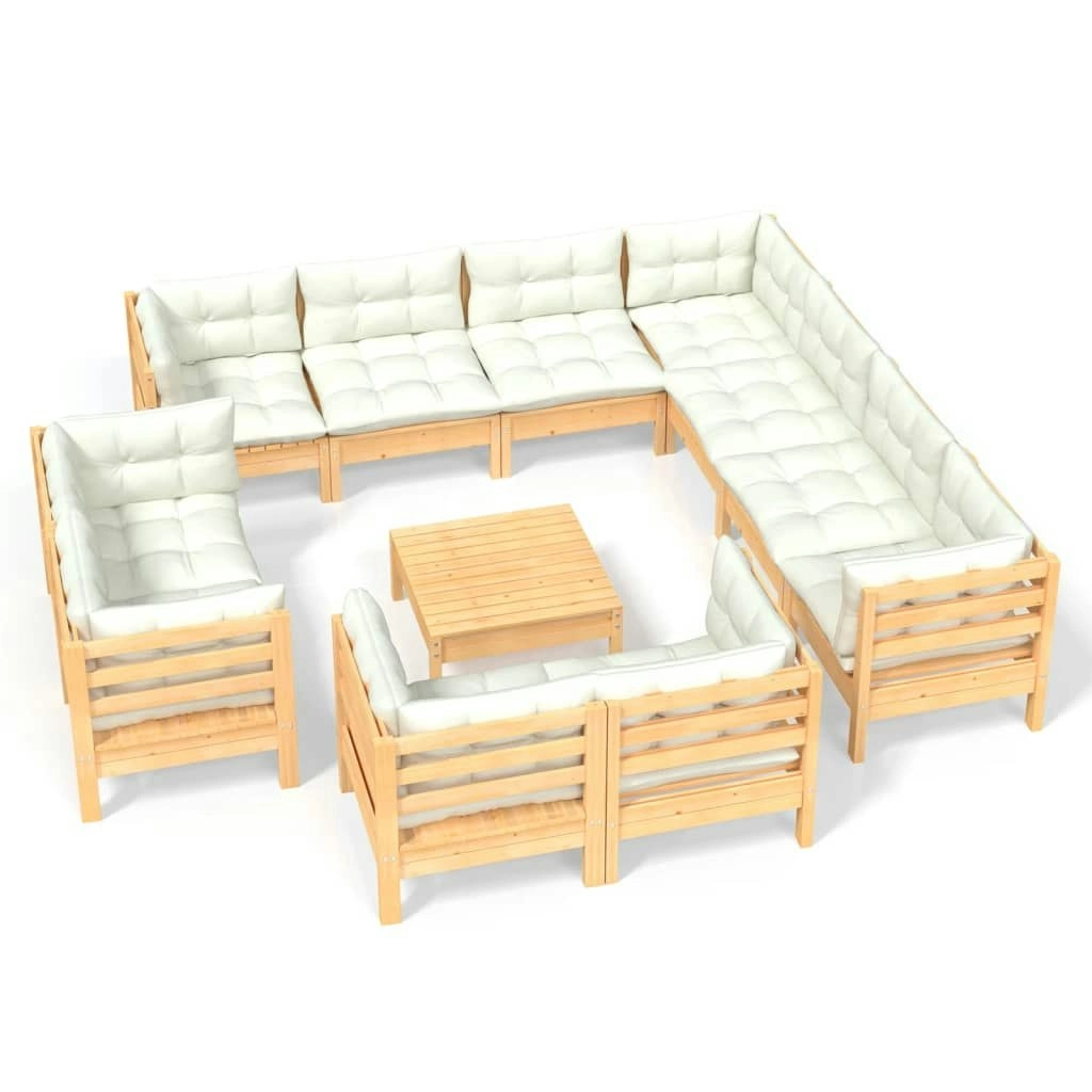 12 Piece Garden Lounge Set with Cream Cushions Solid Pinewood 3096941