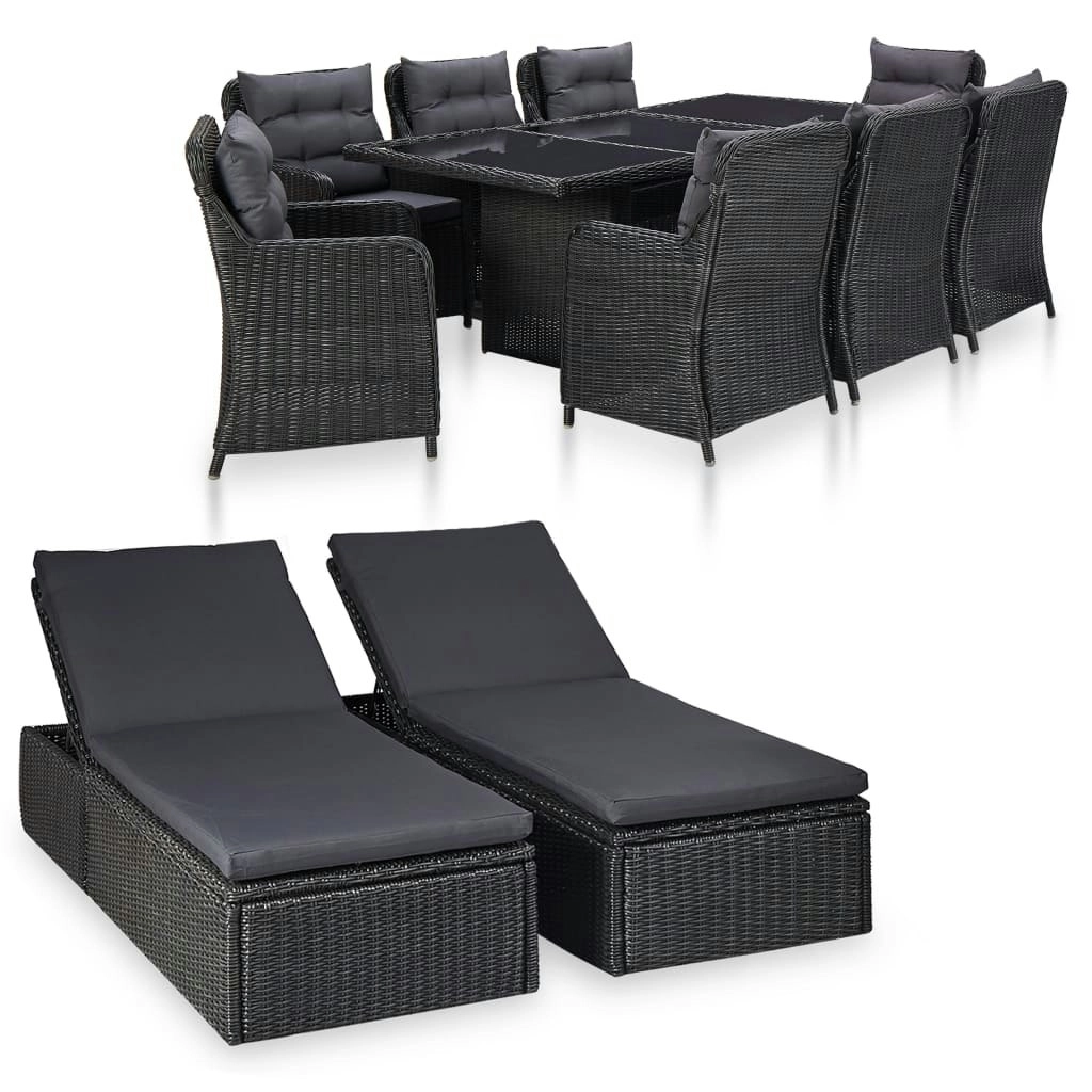 11 Piece Outdoor Dining Set Poly Rattan Black 3057811