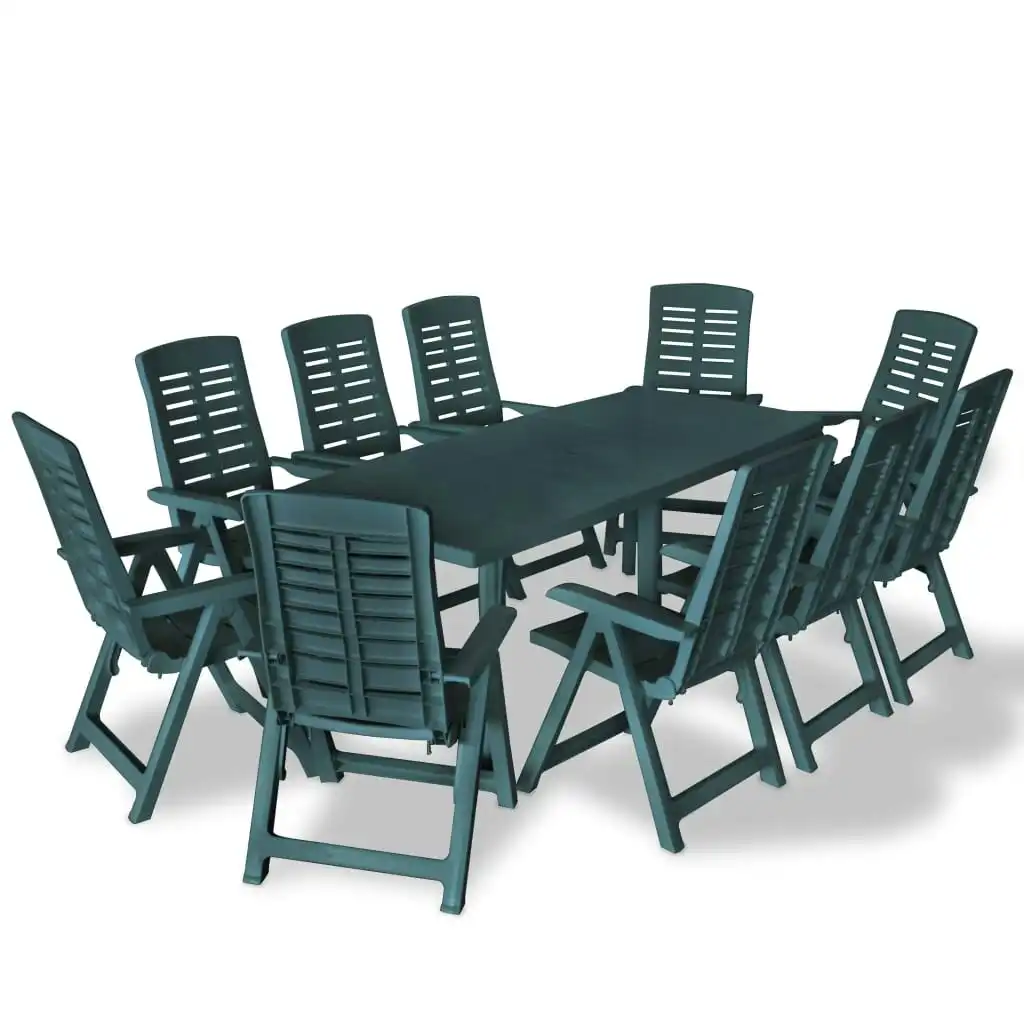 11 Piece Outdoor Dining Set Plastic Green 275082