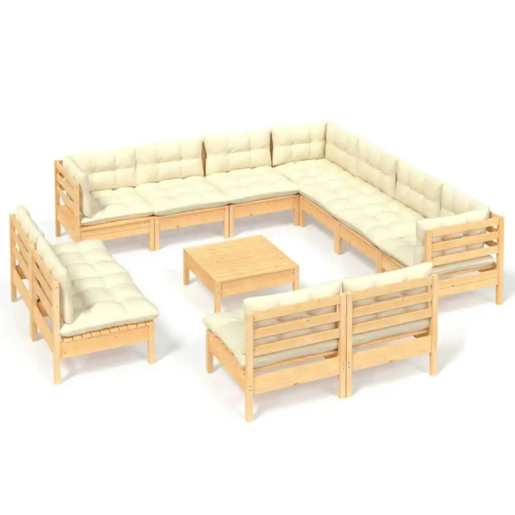 12 Piece Garden Lounge Set with Cream Cushions Solid Pinewood 3096869