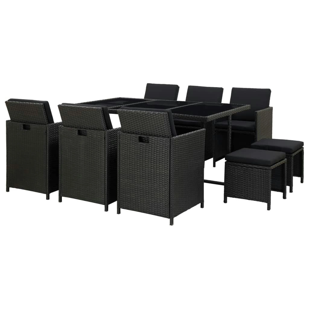 11 Piece Outdoor Dining Set with Cushions Poly Rattan Black 46533