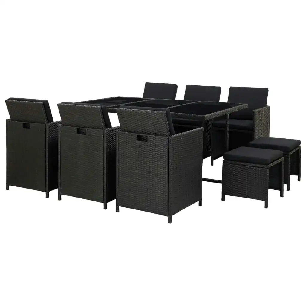 11 Piece Outdoor Dining Set with Cushions Poly Rattan Black 46533