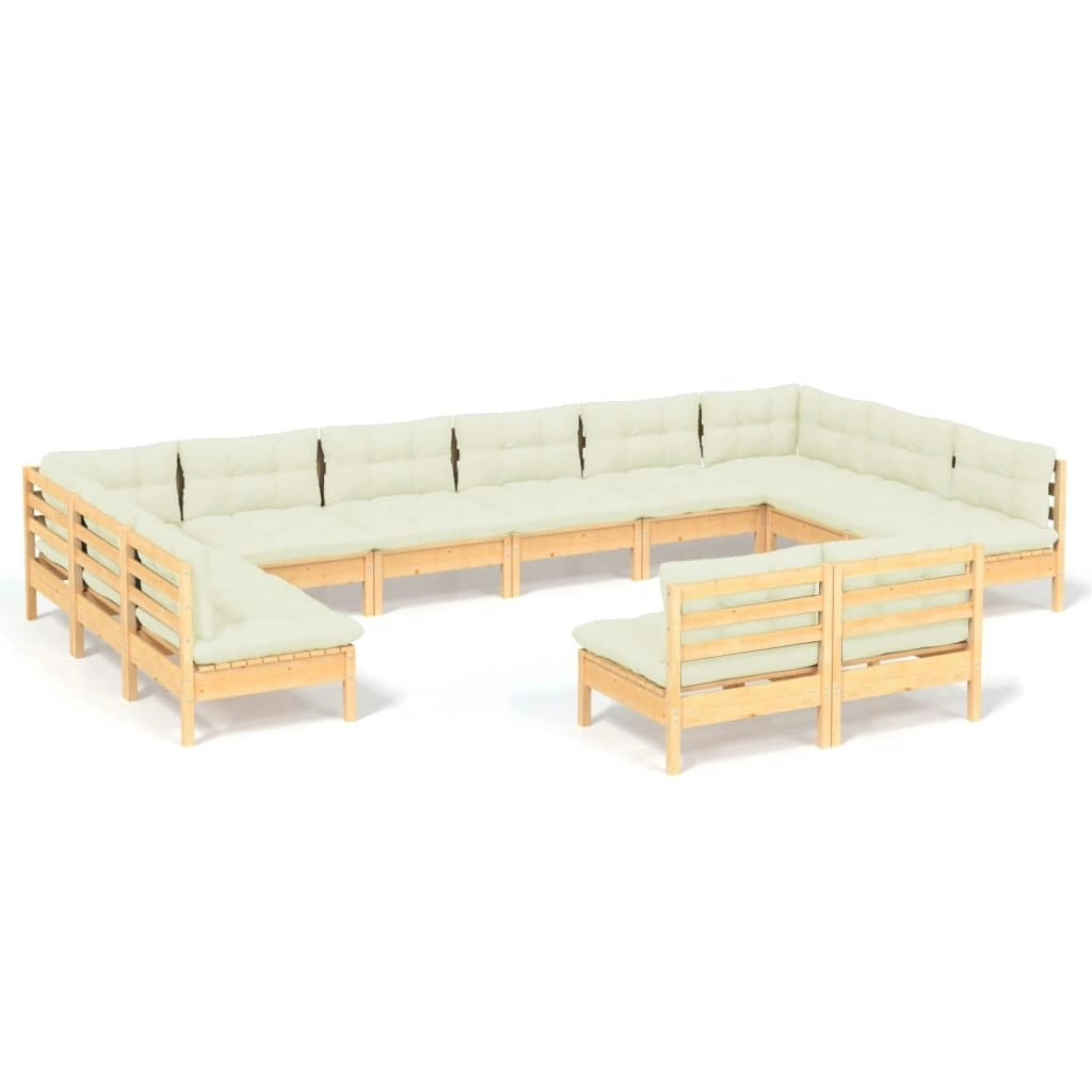 12 Piece Garden Lounge Set with Cream Cushions Solid Pinewood 3097223