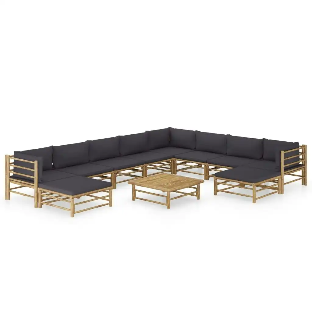 11 Piece Garden Lounge Set with Dark Grey Cushions Bamboo 3058224