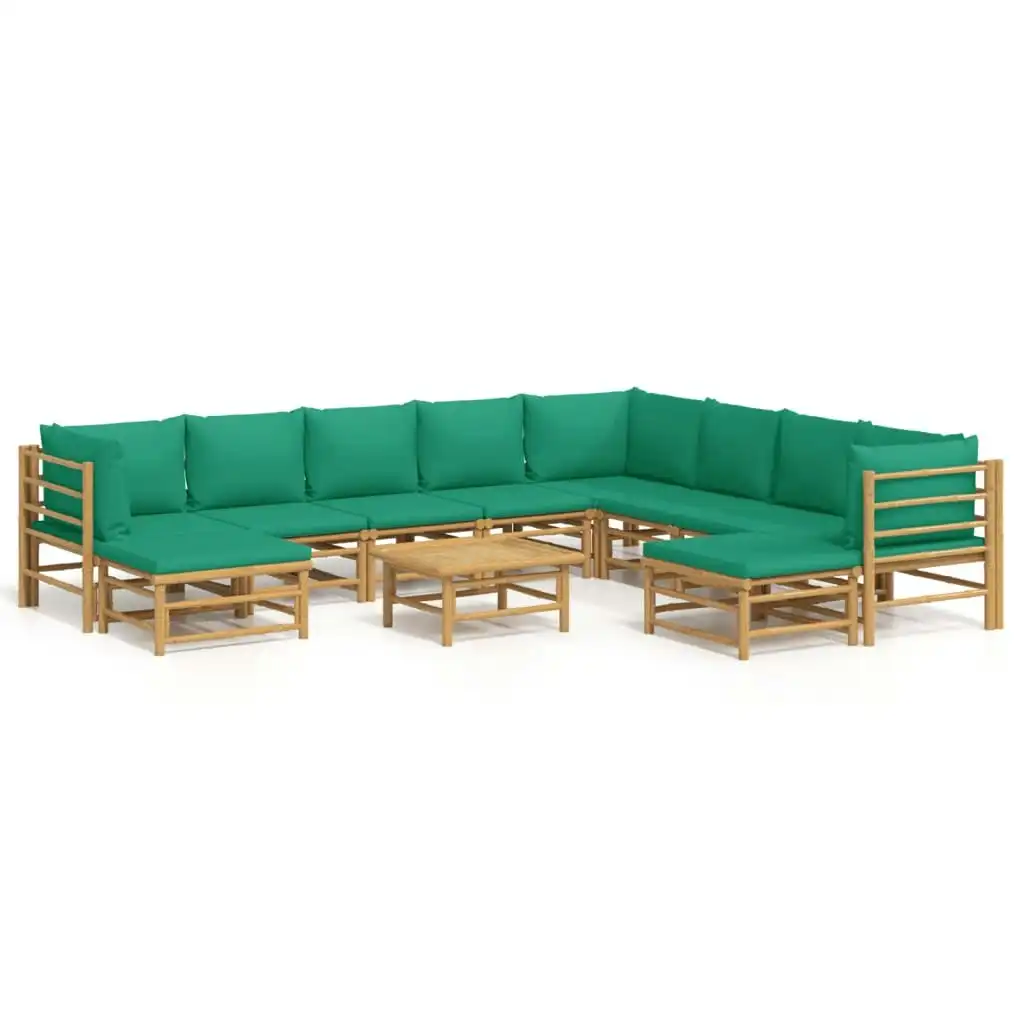 11 Piece Garden Lounge Set with Green Cushions  Bamboo 3155161