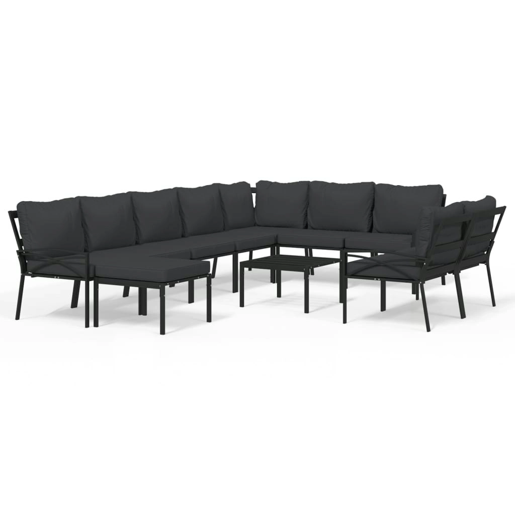 11 Piece Garden Lounge Set with Grey Cushions Steel 3187946