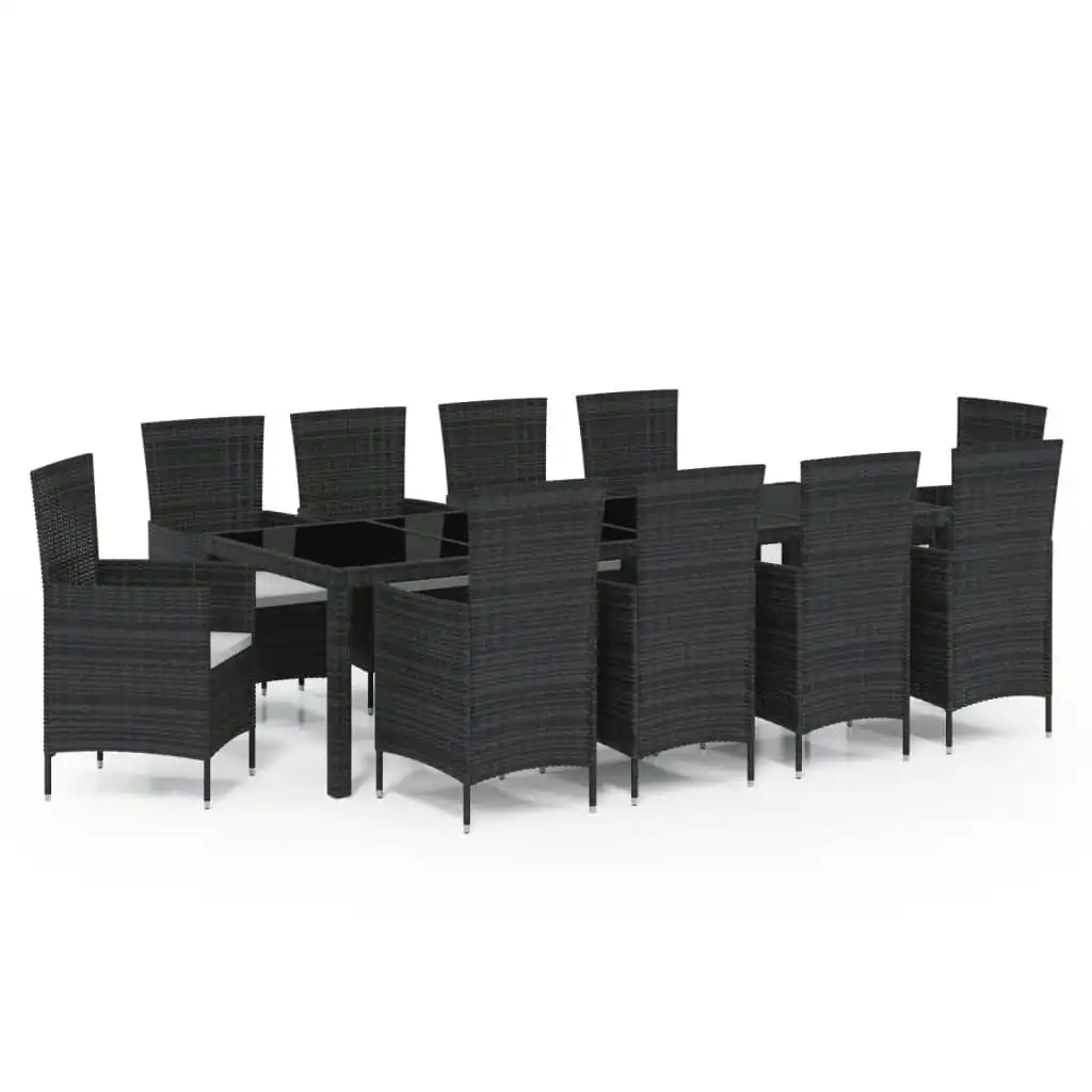 11 Piece Outdoor Dining Set with Cushions Poly Rattan Black 3094848