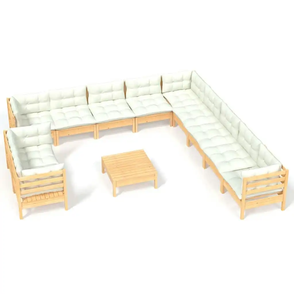 12 Piece Garden Lounge Set with Cream Cushions Solid Pinewood 3096929