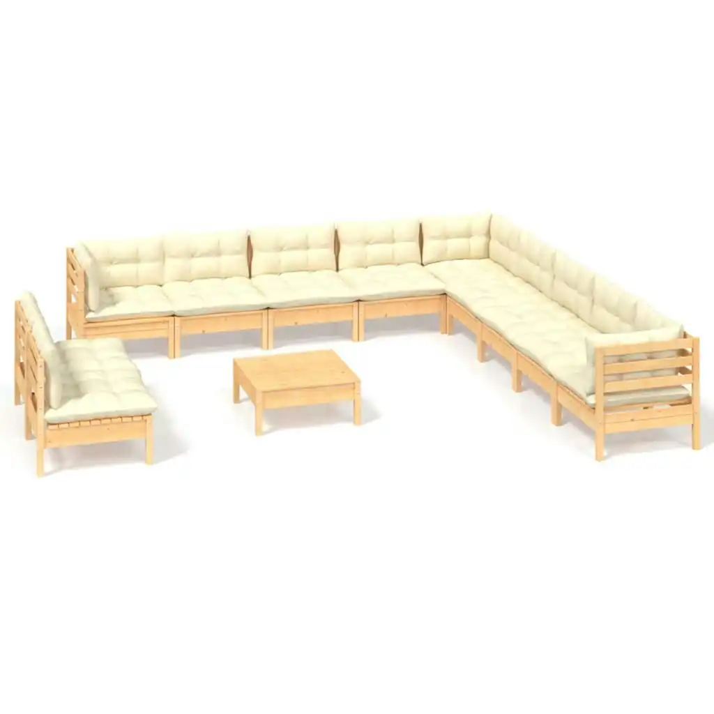 12 Piece Garden Lounge Set with Cream Cushions Solid Pinewood 3096857