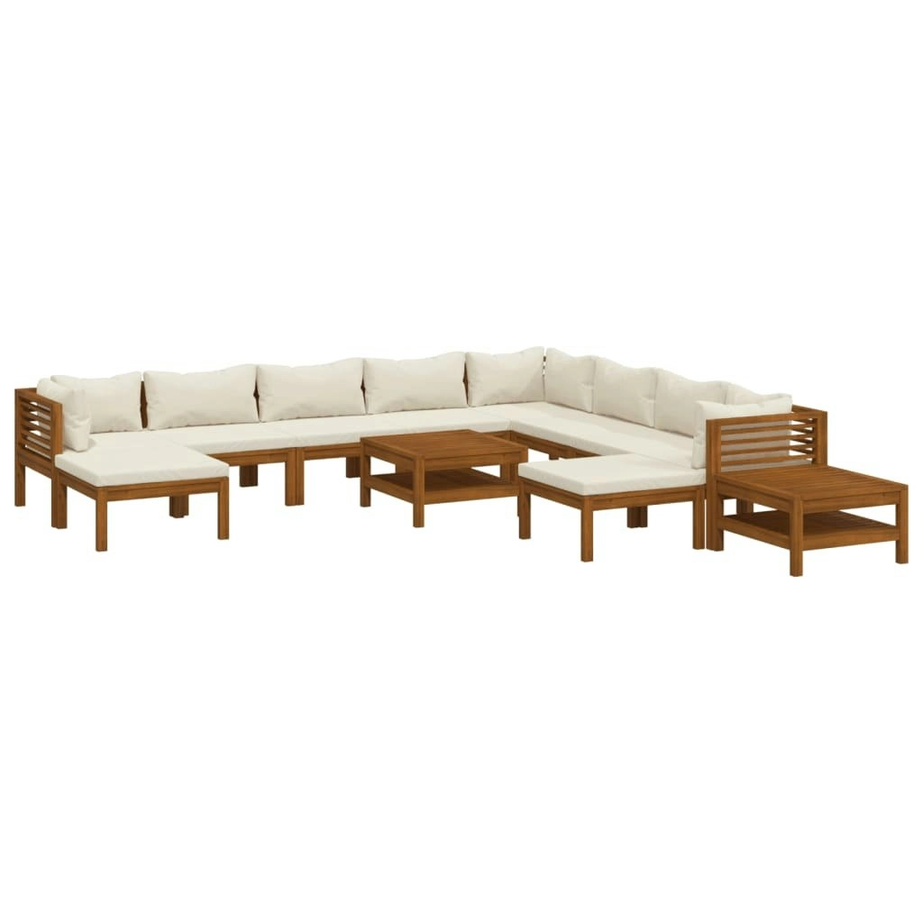 12 Piece Garden Lounge Set with Cream Cushion Solid Acacia Wood 3086944