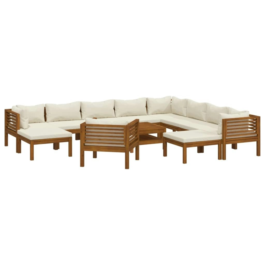 12 Piece Garden Lounge Set with Cream Cushion Solid Acacia Wood 3086943