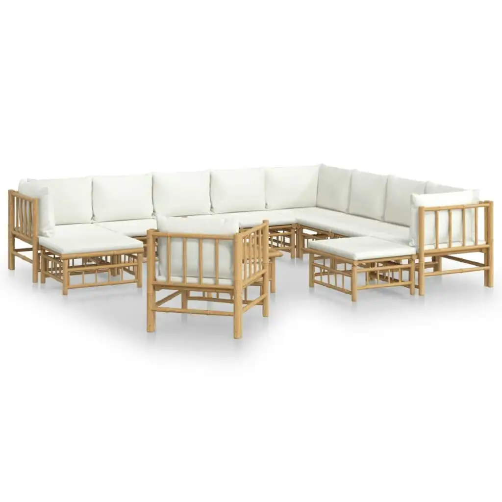 12 Piece Garden Lounge Set with Cream White Cushions  Bamboo 3155194