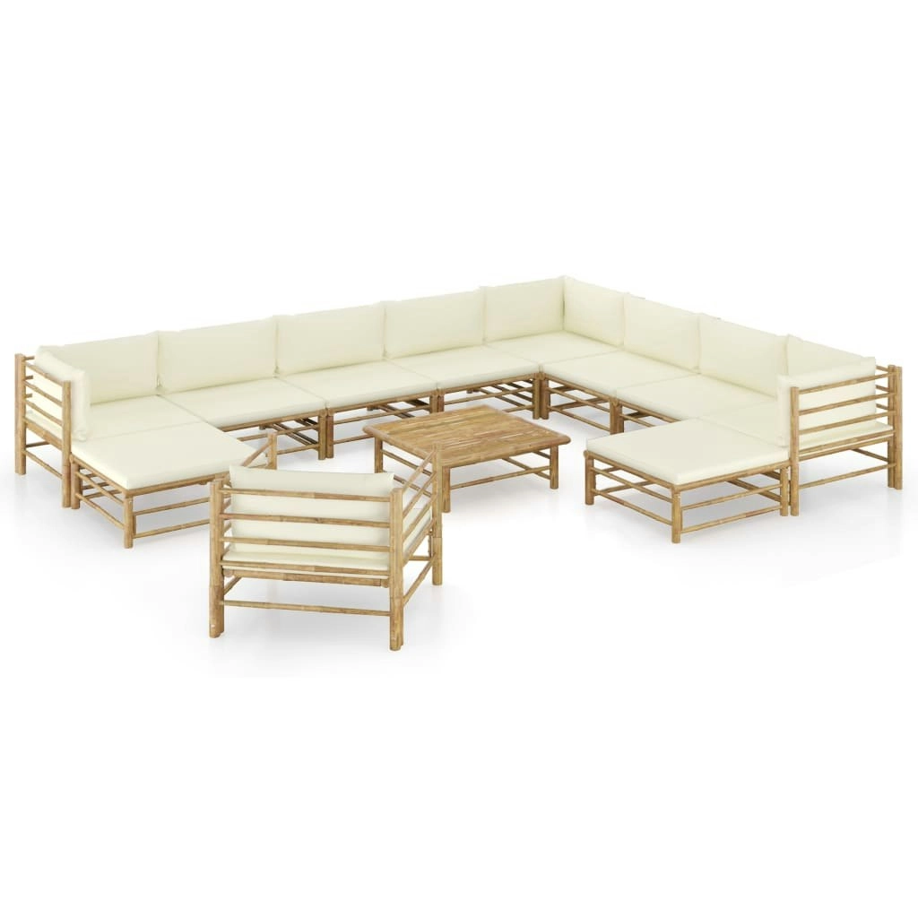 12 Piece Garden Lounge Set with Cream White Cushions Bamboo 3058225