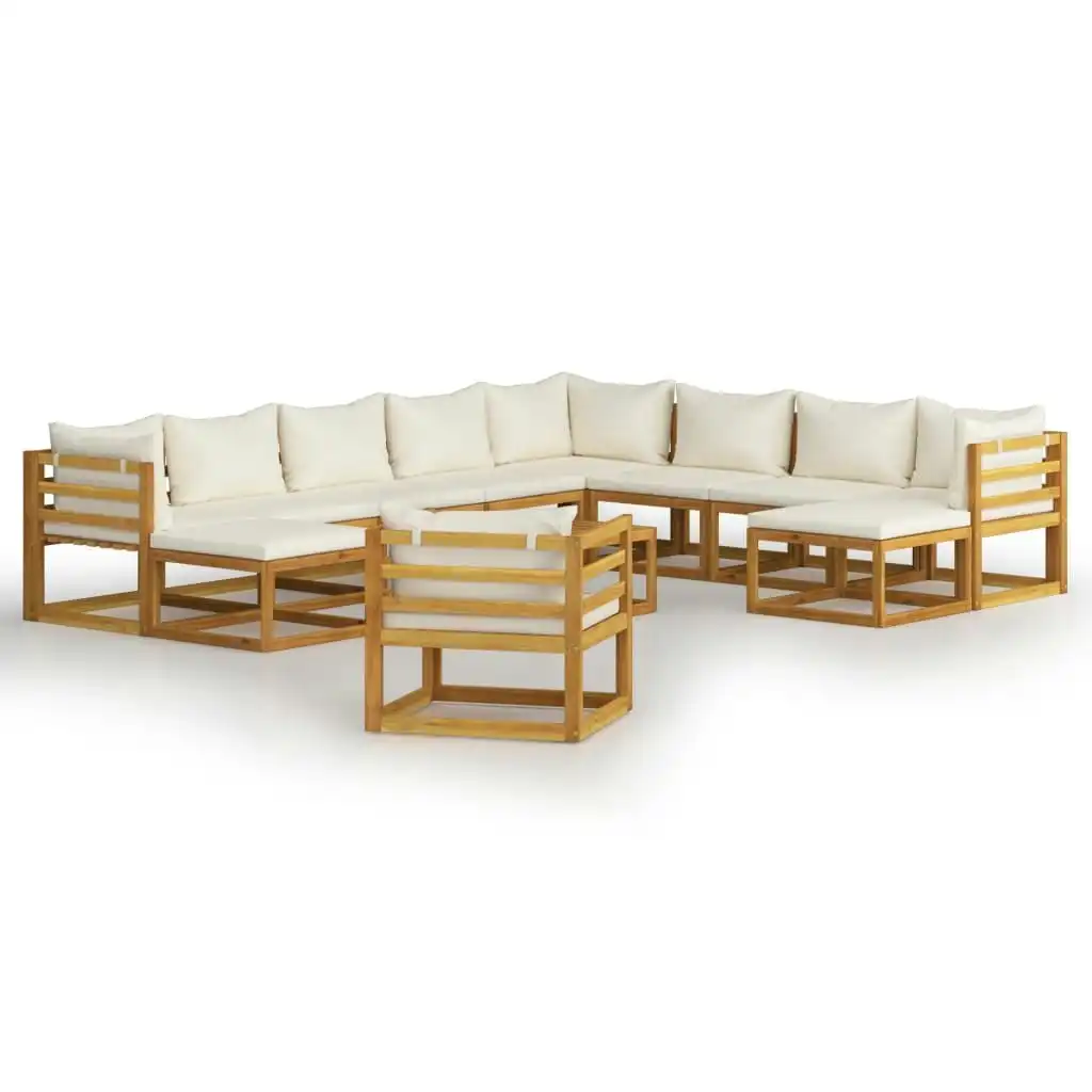 12 Piece Garden Lounge Set with Cushion Cream Solid Acacia Wood 3057649