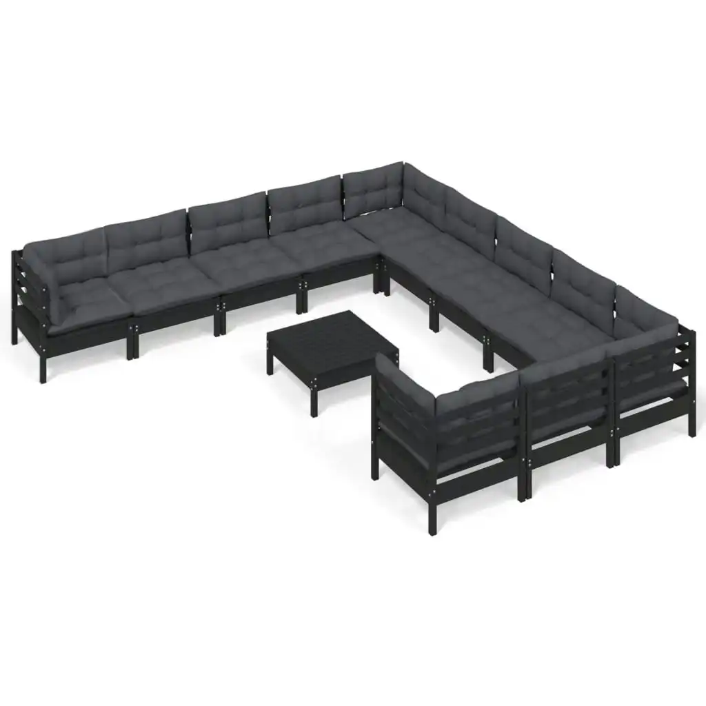 12 Piece Garden Lounge Set with Cushions Black Pinewood 3097029