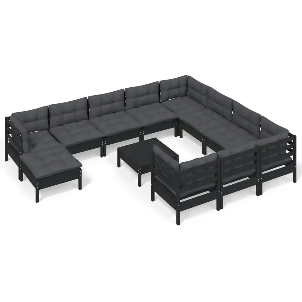 12 Piece Garden Lounge Set with Cushions Black Pinewood 3097053