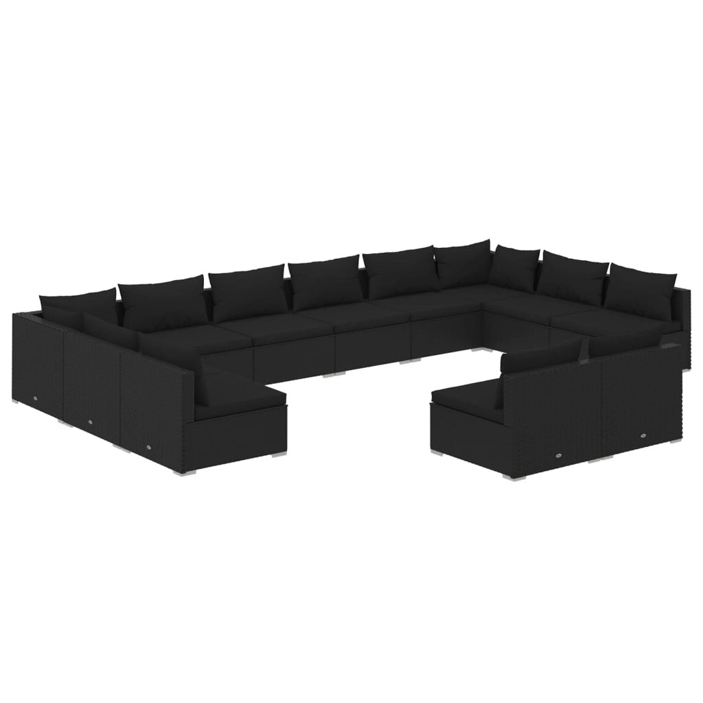 12 Piece Garden Lounge Set with Cushions Black Poly Rattan 3102136