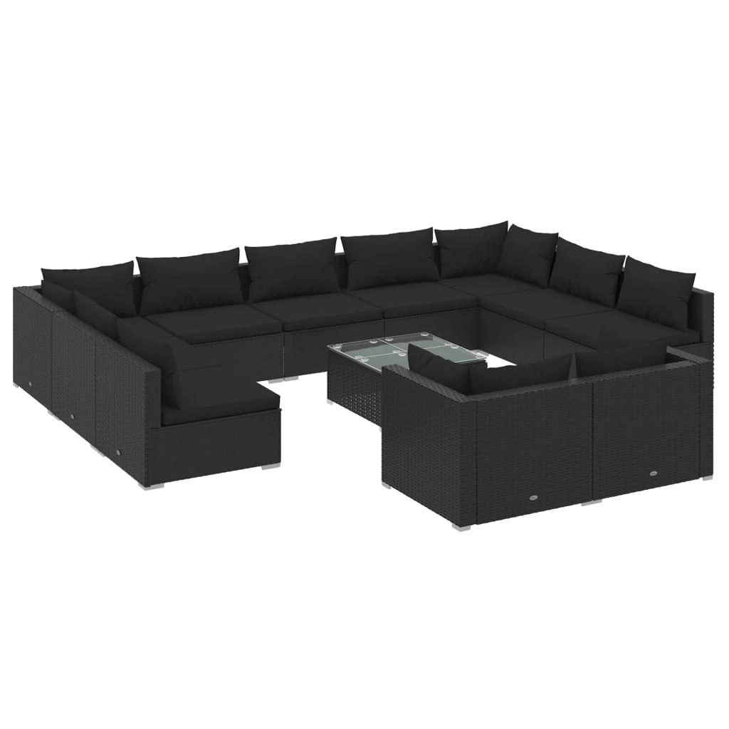 12 Piece Garden Lounge Set with Cushions Black Poly Rattan 3102080