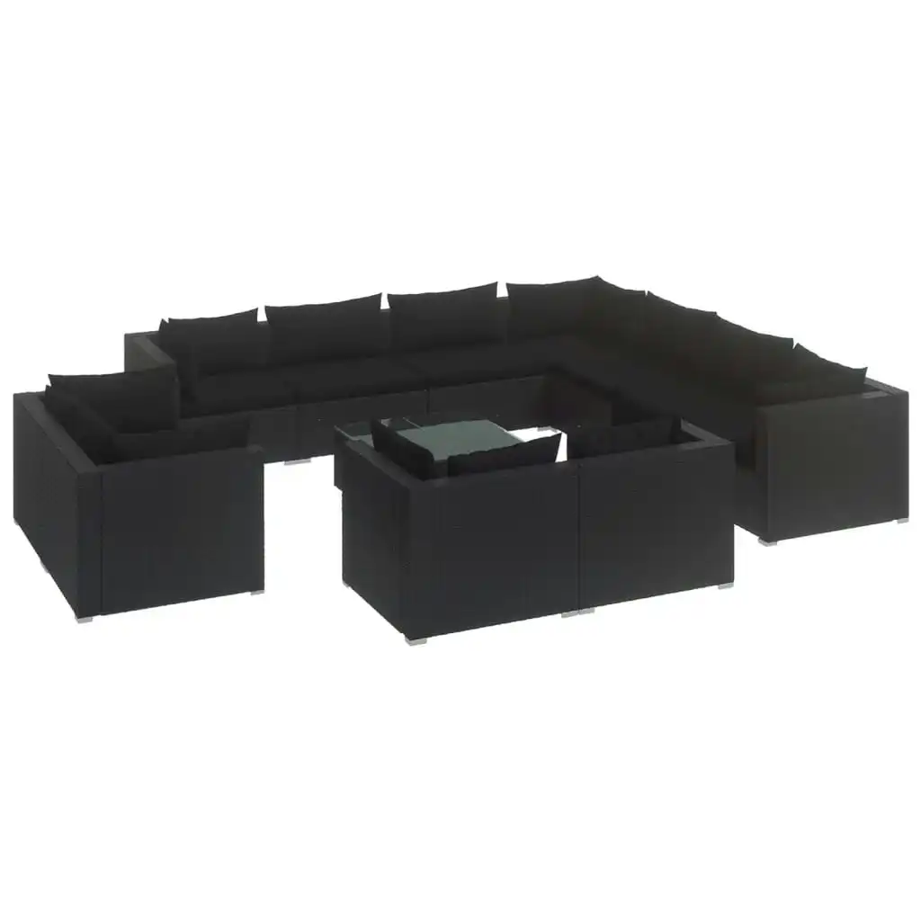 12 Piece Garden Lounge Set with Cushions Black Poly Rattan 3102880