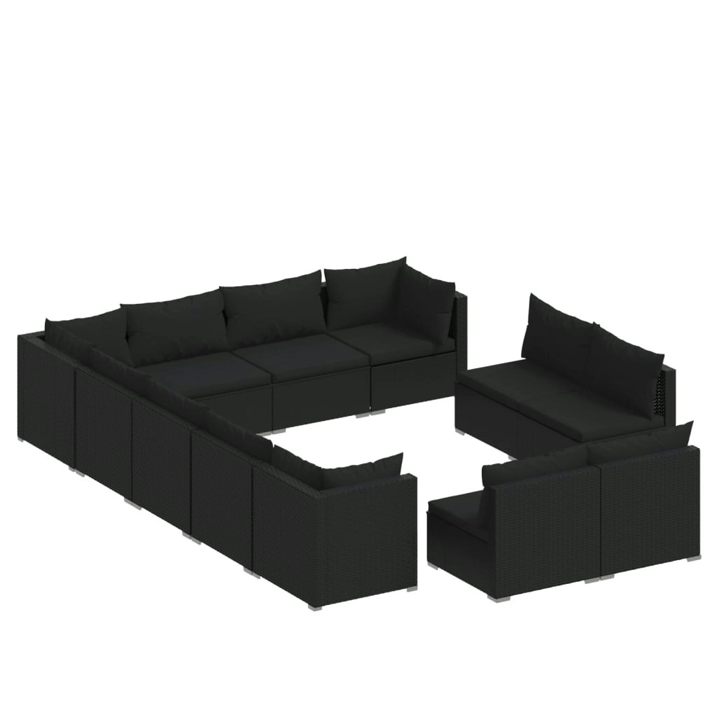 12 Piece Garden Lounge Set with Cushions Black Poly Rattan 3102840