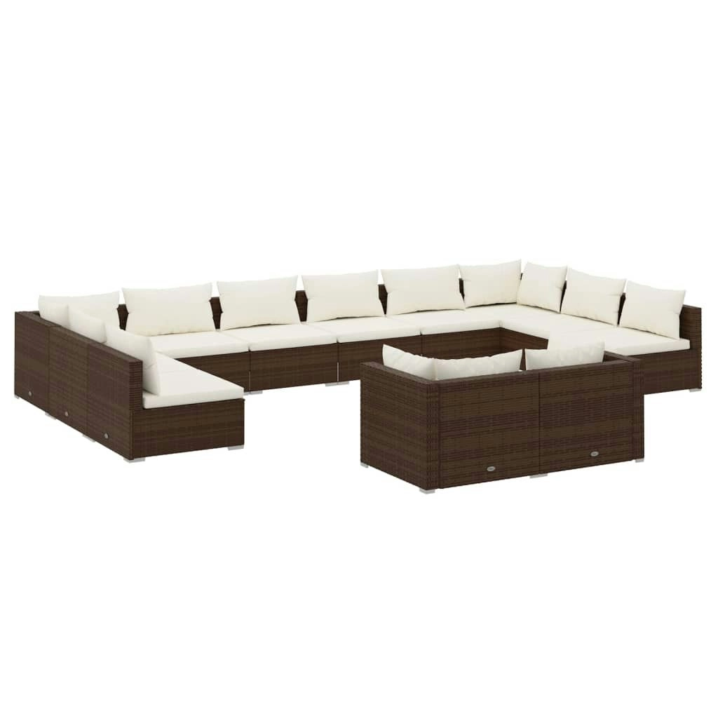 12 Piece Garden Lounge Set with Cushions Brown Poly Rattan 3102090