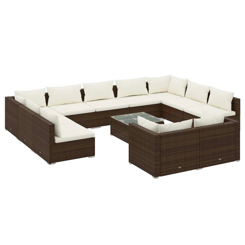 12 Piece Garden Lounge Set with Cushions Brown Poly Rattan 3102082