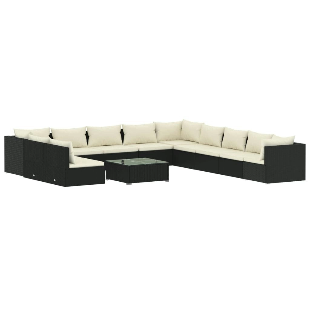 12 Piece Garden Lounge Set with Cushions Black Poly Rattan 3102455