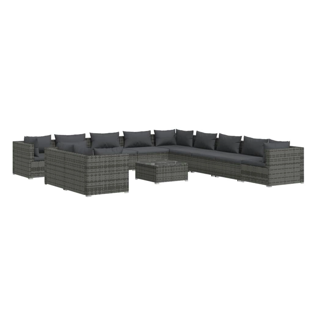 12 Piece Garden Lounge Set with Cushions Grey Poly Rattan 3102541