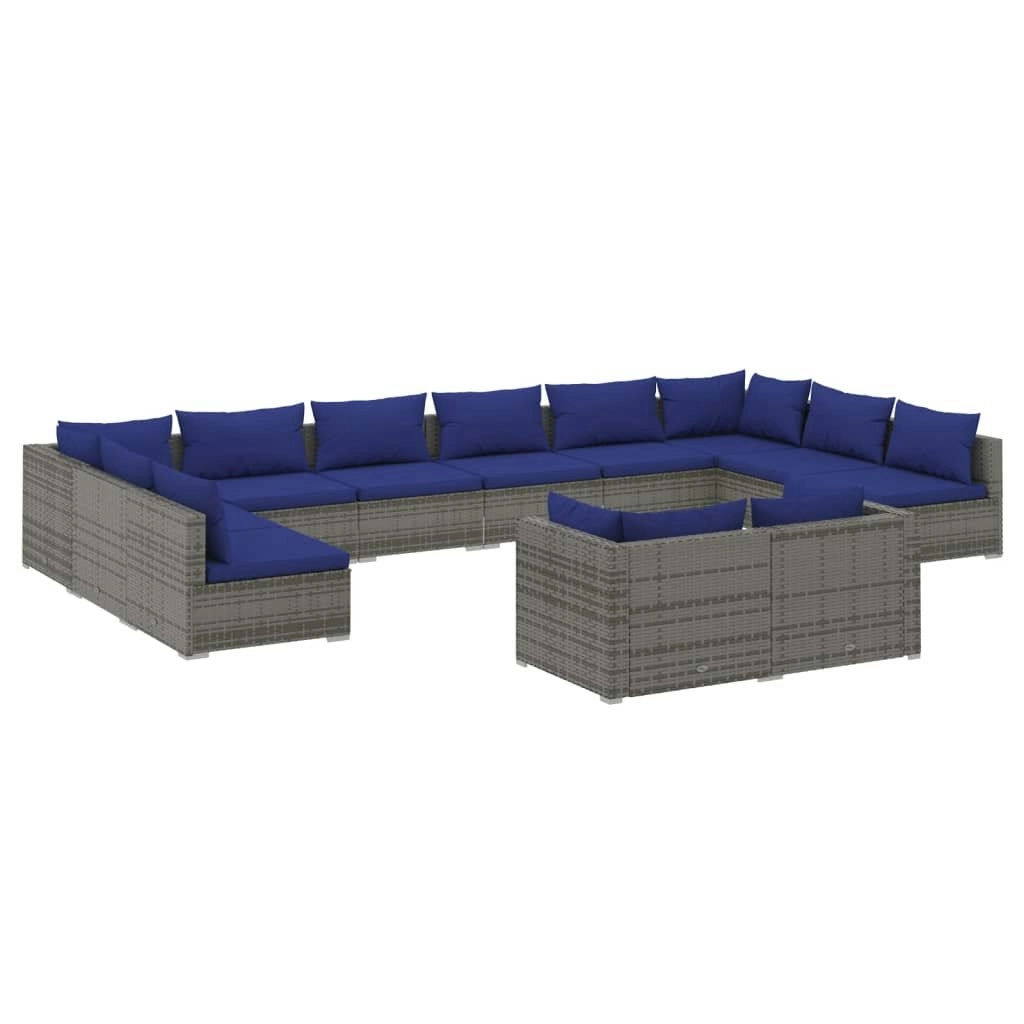 12 Piece Garden Lounge Set with Cushions Grey Poly Rattan 3102094