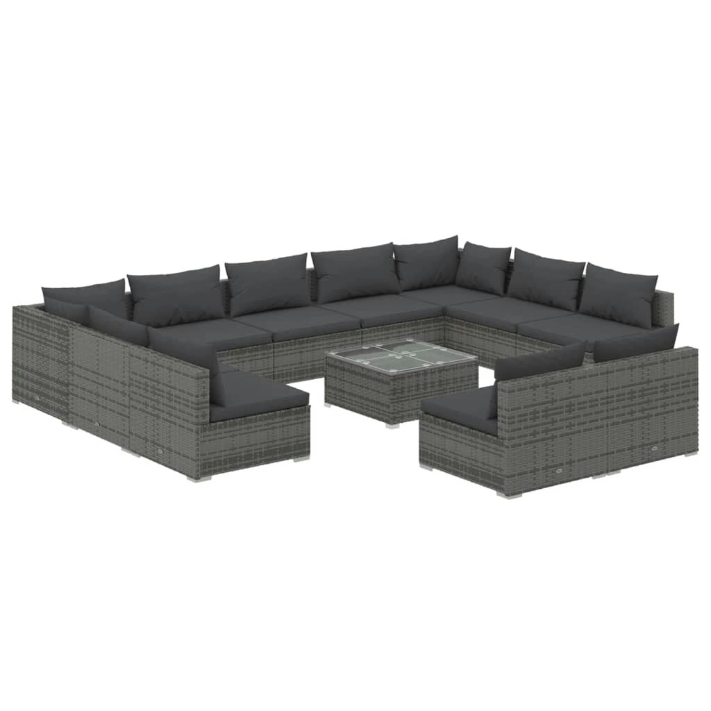 12 Piece Garden Lounge Set with Cushions Grey Poly Rattan 3102133