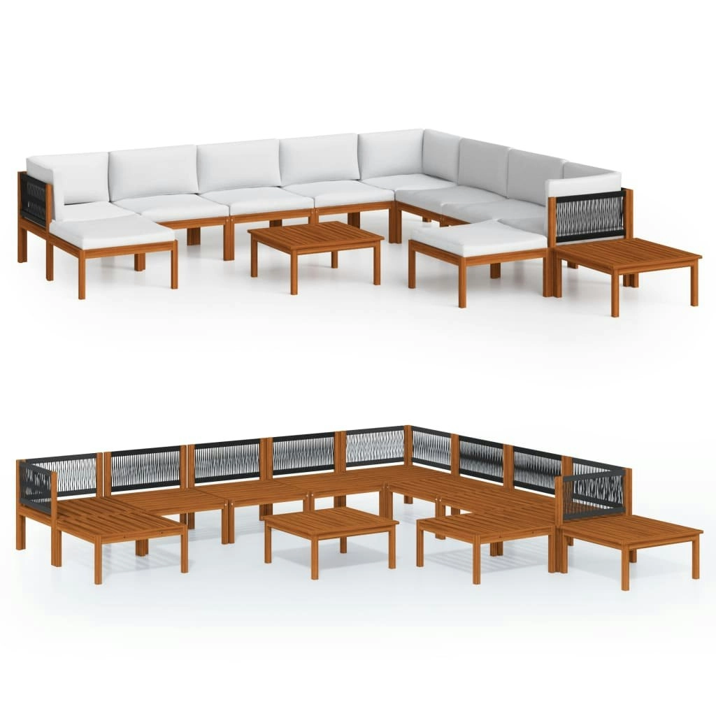 12 Piece Garden Lounge Set with Cushions Cream Solid Acacia Wood 3057895