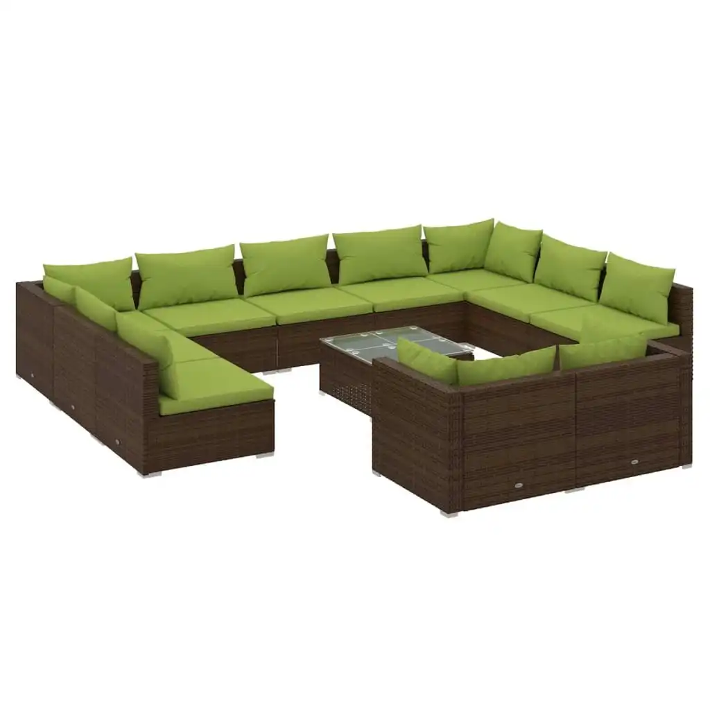 12 Piece Garden Lounge Set with Cushions Brown Poly Rattan 3102084