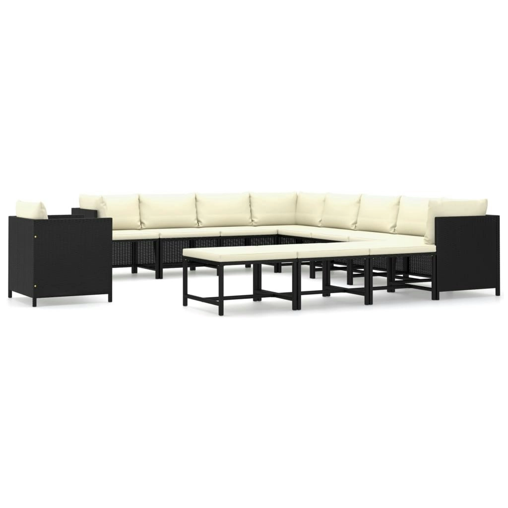 12 Piece Garden Lounge Set with Cushions Poly Rattan Black 3059803