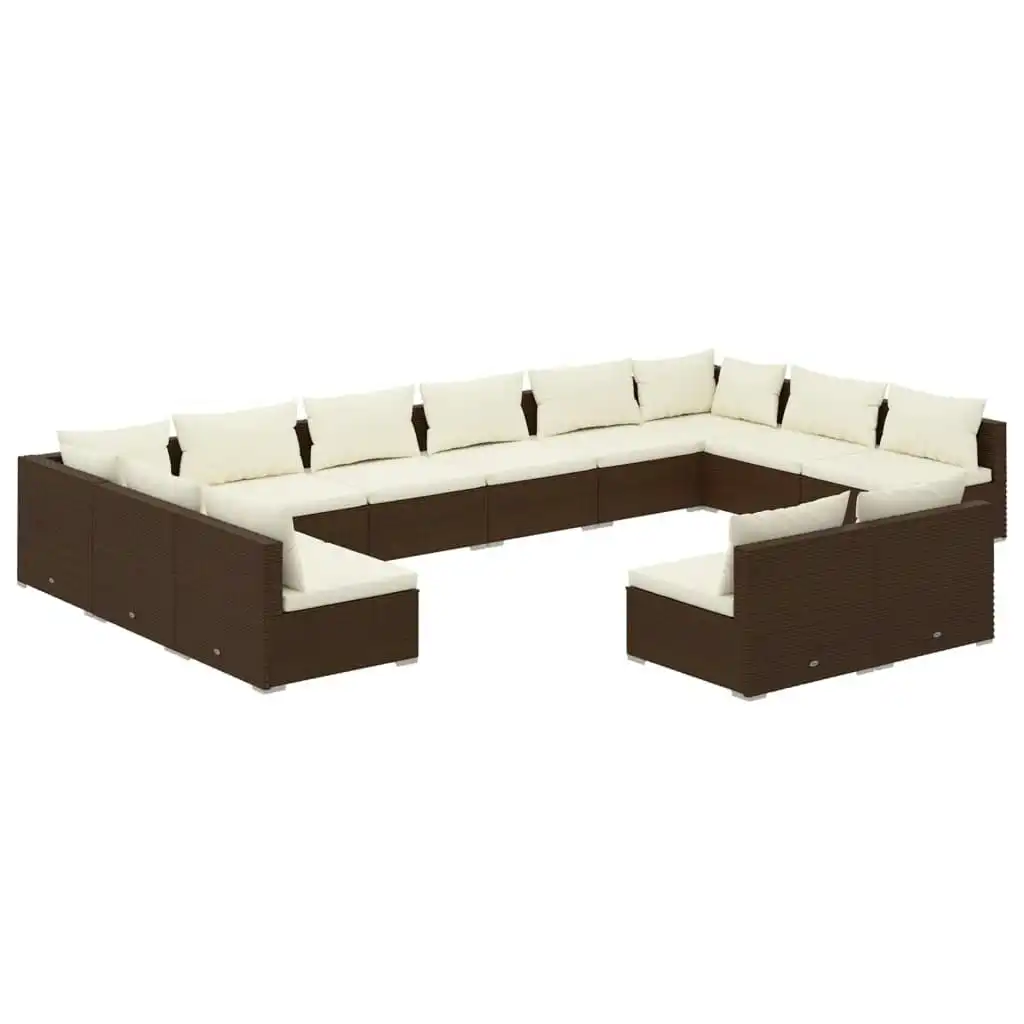 12 Piece Garden Lounge Set with Cushions Brown Poly Rattan 3102138