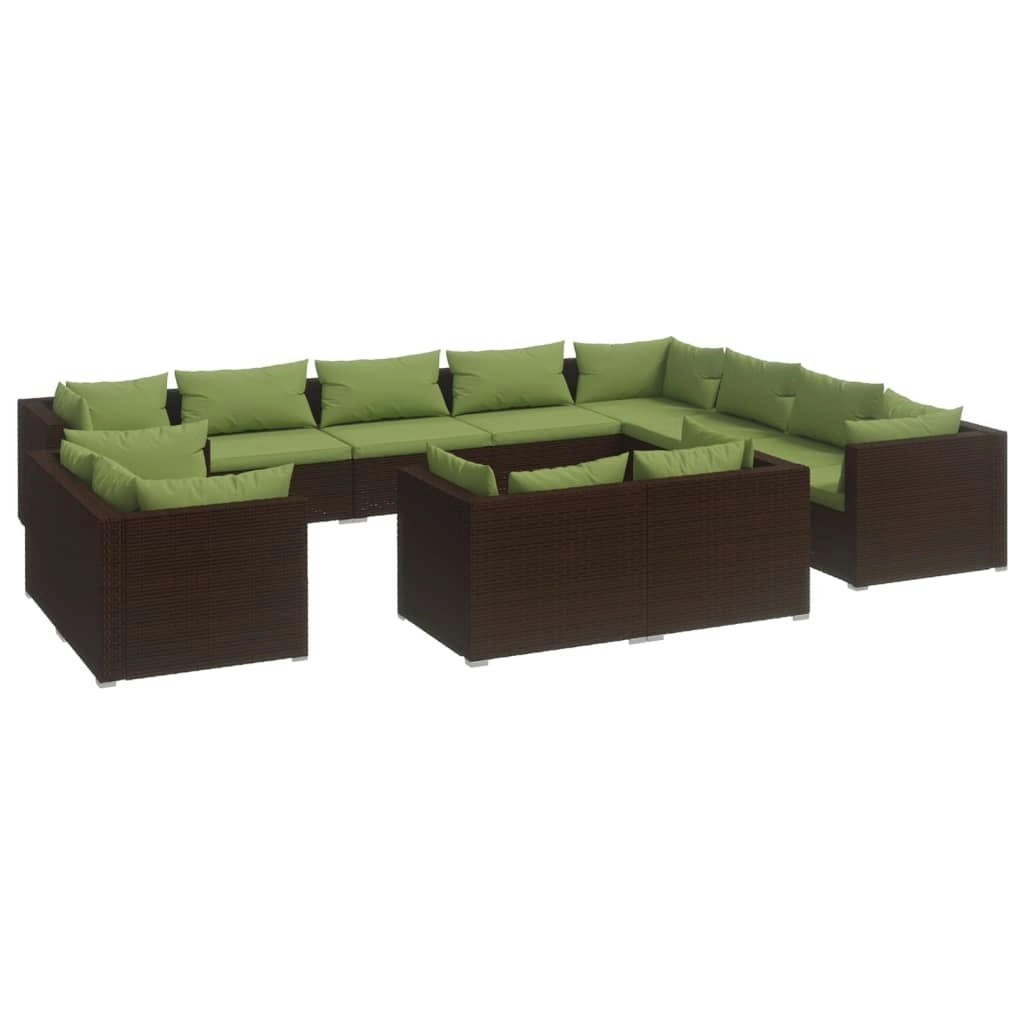 12 Piece Garden Lounge Set with Cushions Brown Poly Rattan 3102892